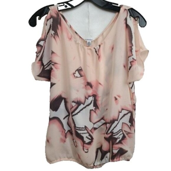 Calvin Klein Womens Blouse Top Small Pink Floral Cold Shoulder Cottagecore - Picture 1 of 8